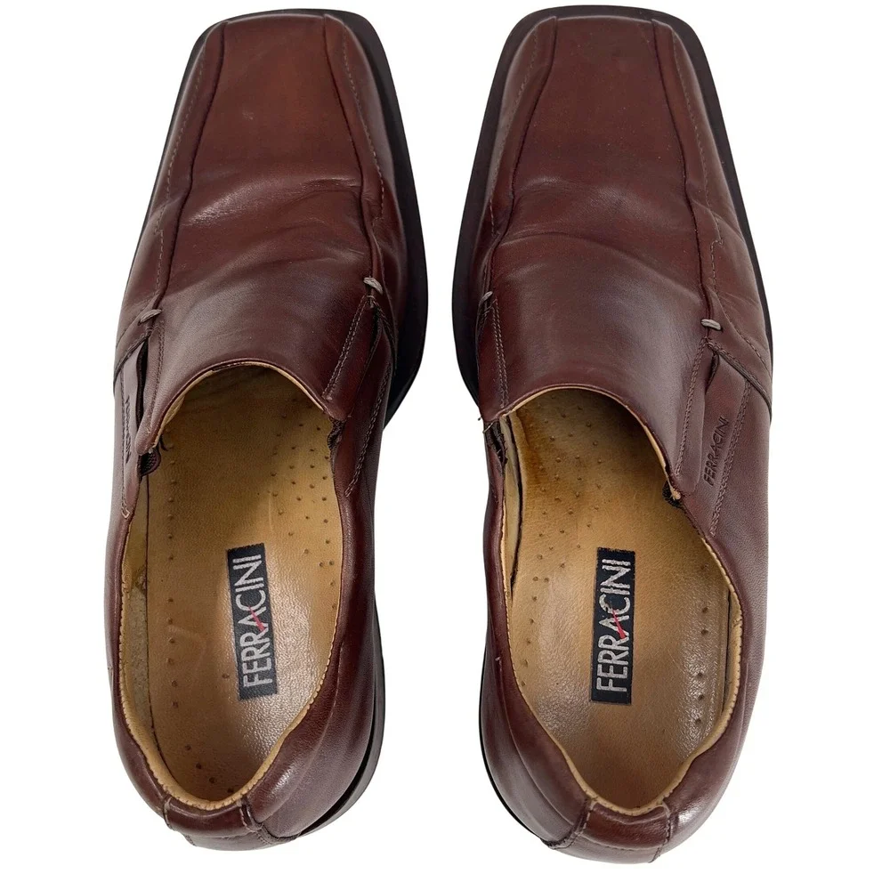 Ferracini Mens 7 Brown Leather Shoes Square Toe Beatnik Revival Retrocore Brazil